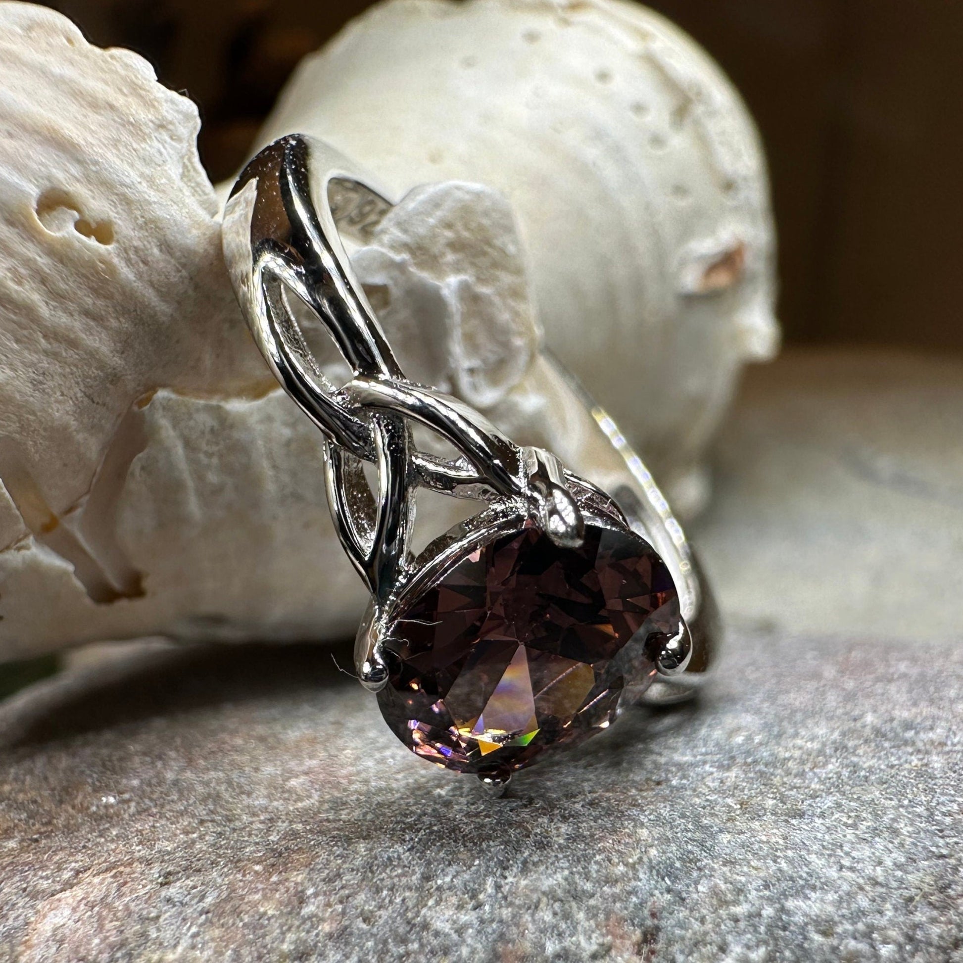 Celtic Autumn Ring, Engagement Ring, Ireland Ring, Promise Ring, Trinity Knot Jewelry, Anniversary Gift, Cocktail Ring, Rhodolite Ring Large