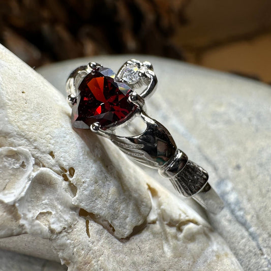 Claddagh Ring, Celtic Jewelry, Ireland Jewelry, Garnet Bridal Ring, Ireland Ring, Heart Ring, Anniversary Gift, Girlfriend Gift, Wife Gift