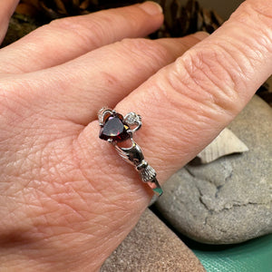 Claddagh Ring, Celtic Jewelry, Ireland Jewelry, Garnet Bridal Ring, Ireland Ring, Heart Ring, Anniversary Gift, Girlfriend Gift, Wife Gift