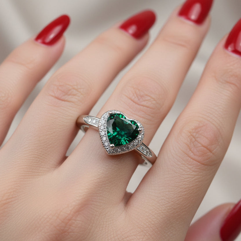 Emerald Heart Ring, Celtic Jewelry, Engagement Ring, Bridal Jewelry, Ireland Ring, Promise Ring, Anniversary Gift, Girlfriend Gift, Wife