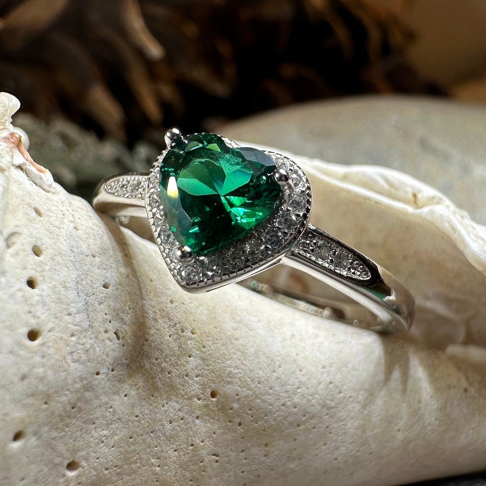 Emerald Heart Ring, Celtic Jewelry, Engagement Ring, Bridal Jewelry, Ireland Ring, Promise Ring, Anniversary Gift, Girlfriend Gift, Wife