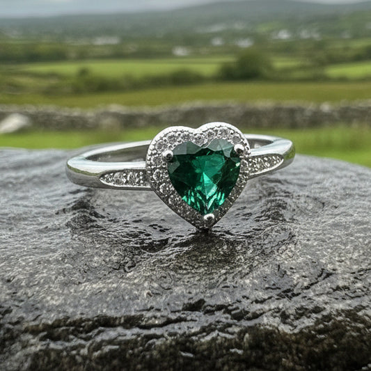 Emerald Heart Ring, Celtic Jewelry, Engagement Ring, Bridal Jewelry, Ireland Ring, Promise Ring, Anniversary Gift, Girlfriend Gift, Wife