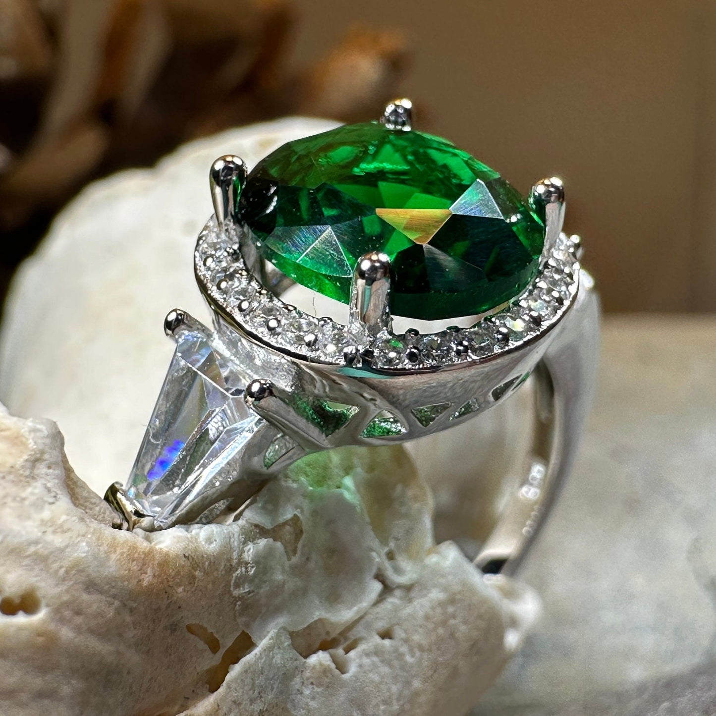 Irish Lady Celtic Ring, Engagement Ring, Large Emerald Ring, Engagement Ring, Celtic Statement Ring, Anniversary Gift, Ladies Promise Ring