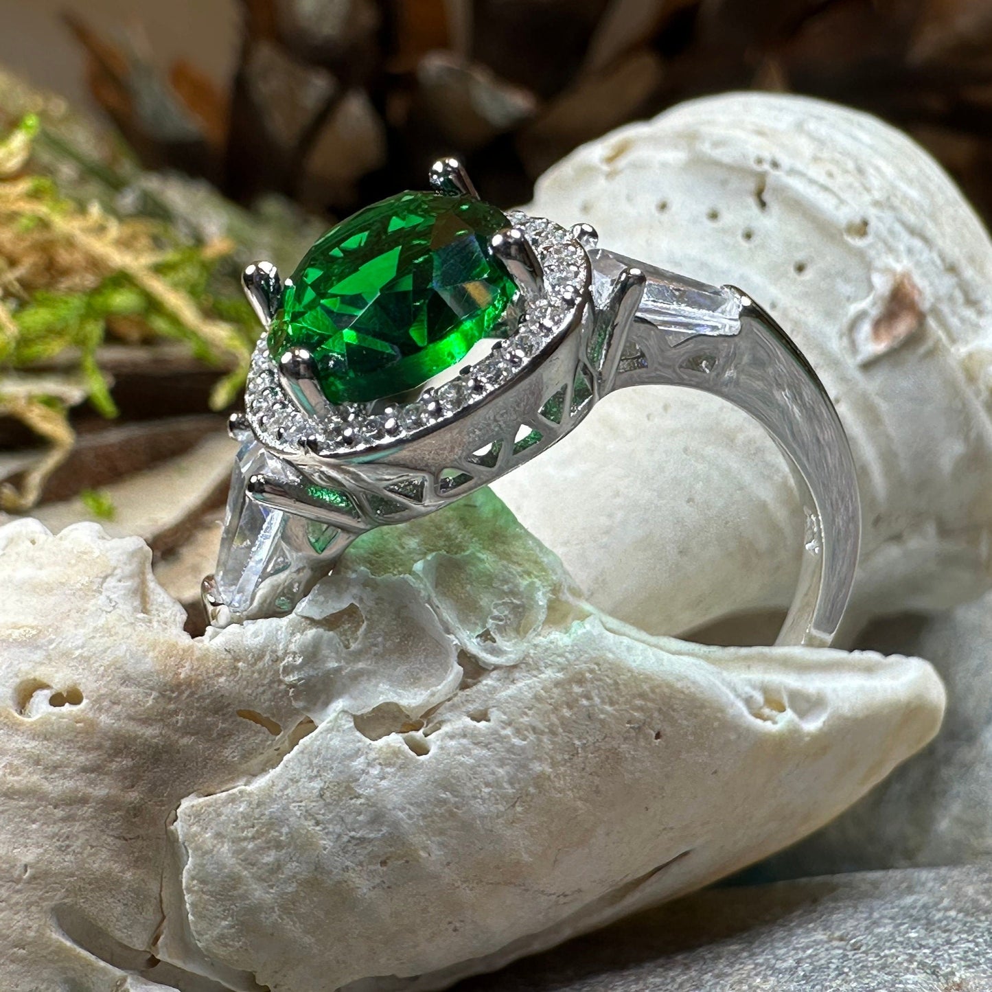Irish Lady Celtic Ring, Engagement Ring, Large Emerald Ring, Engagement Ring, Celtic Statement Ring, Anniversary Gift, Ladies Promise Ring