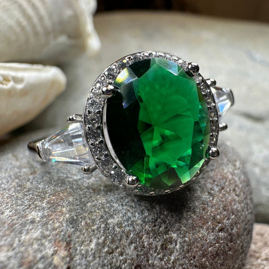 Irish Lady Celtic Ring, Engagement Ring, Large Emerald Ring, Engagement Ring, Celtic Statement Ring, Anniversary Gift, Ladies Promise Ring