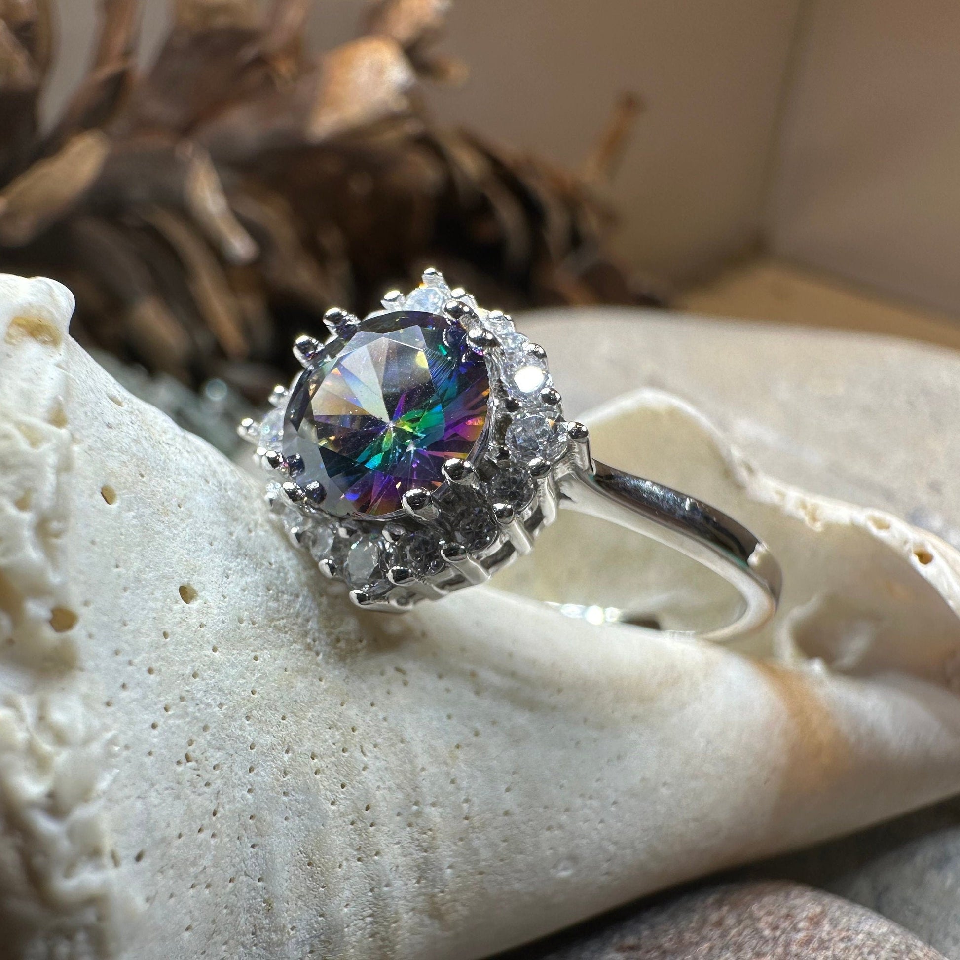 Mystic Topaz Engagement Ring, Scotland Ring, Statement Ring, Rainbow Topaz Boho Ring, Celtic Jewelry, Anniversary Gift, Girls Promise Ring