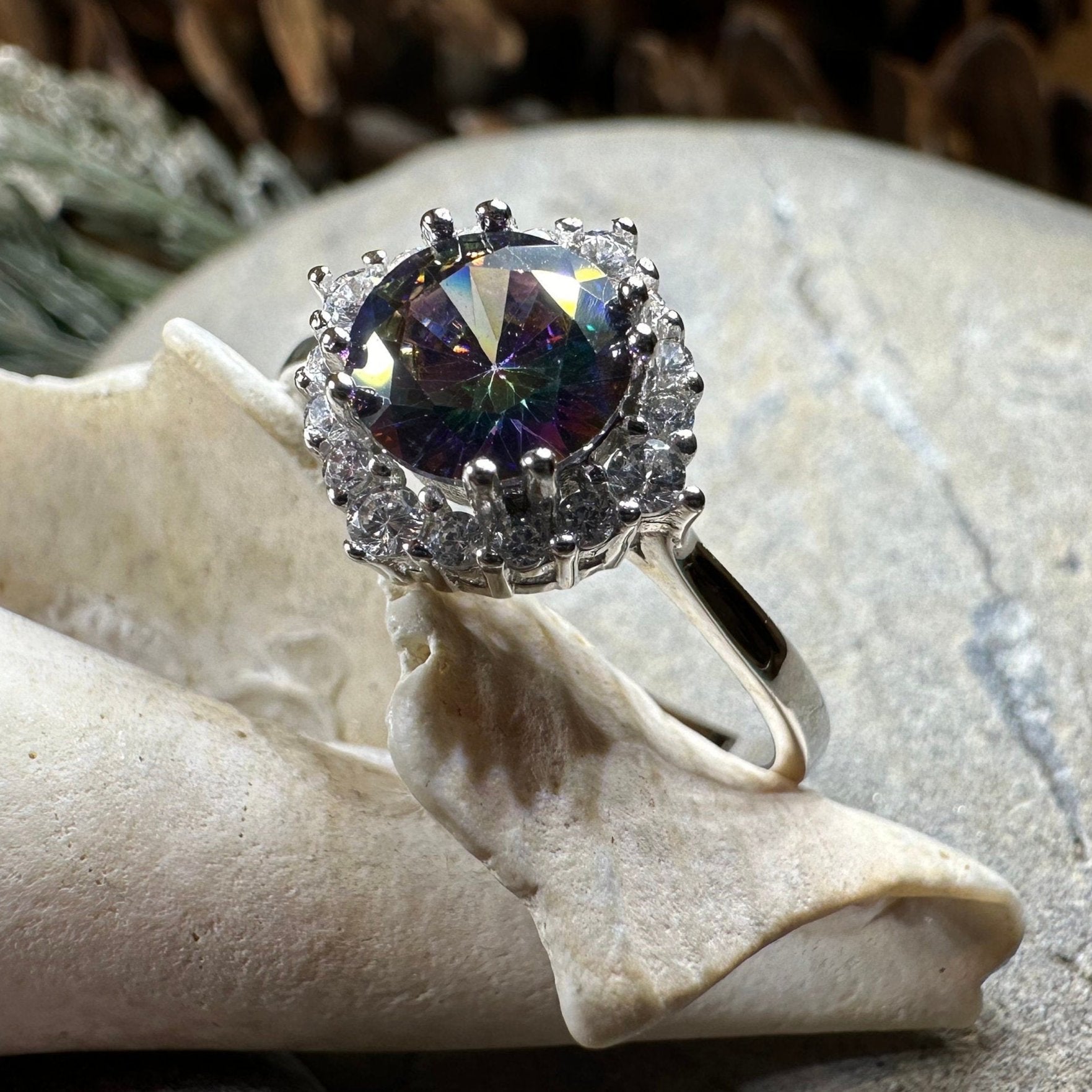 Mystic Topaz Engagement Ring, Scotland Ring, Statement Ring, Rainbow Topaz Boho Ring, Celtic Jewelry, Anniversary Gift, Girls Promise Ring