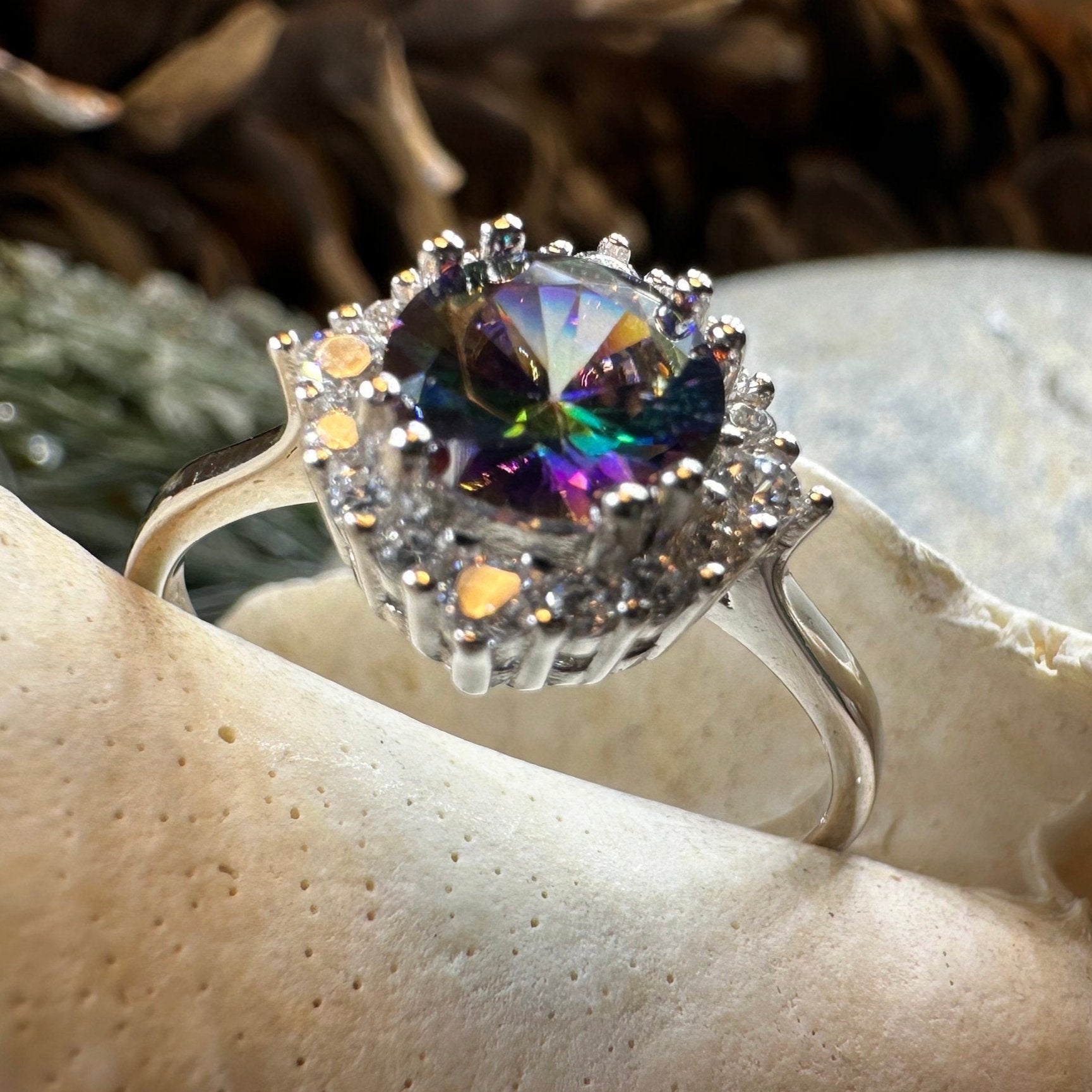 Mystic Topaz Engagement Ring, Scotland Ring, Statement Ring, Rainbow Topaz Boho Ring, Celtic Jewelry, Anniversary Gift, Girls Promise Ring