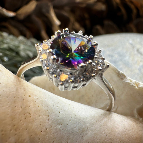 Load image into Gallery viewer, Mystic Topaz Engagement Ring, Scotland Ring, Statement Ring, Rainbow Topaz Boho Ring, Celtic Jewelry, Anniversary Gift, Girls Promise Ring
