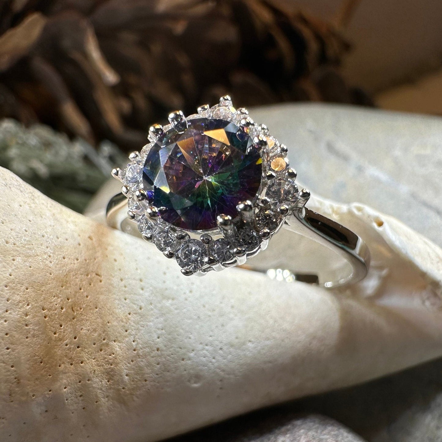 Mystic Topaz Engagement Ring, Scotland Ring, Statement Ring, Rainbow Topaz Boho Ring, Celtic Jewelry, Anniversary Gift, Girls Promise Ring