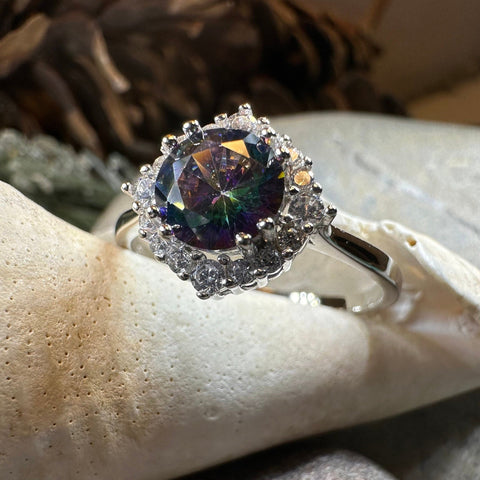 Load image into Gallery viewer, Mystic Topaz Engagement Ring, Scotland Ring, Statement Ring, Rainbow Topaz Boho Ring, Celtic Jewelry, Anniversary Gift, Girls Promise Ring
