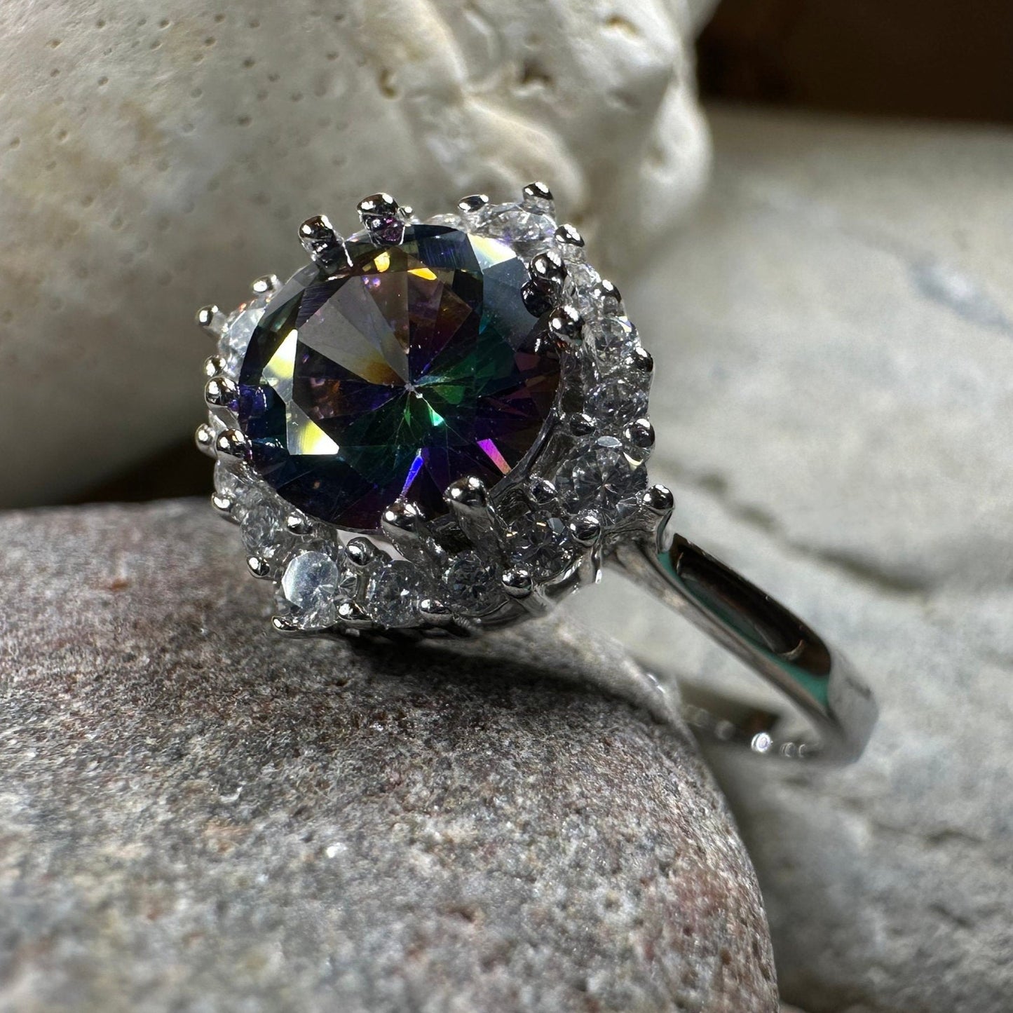 Mystic Topaz Engagement Ring, Scotland Ring, Statement Ring, Rainbow Topaz Boho Ring, Celtic Jewelry, Anniversary Gift, Girls Promise Ring