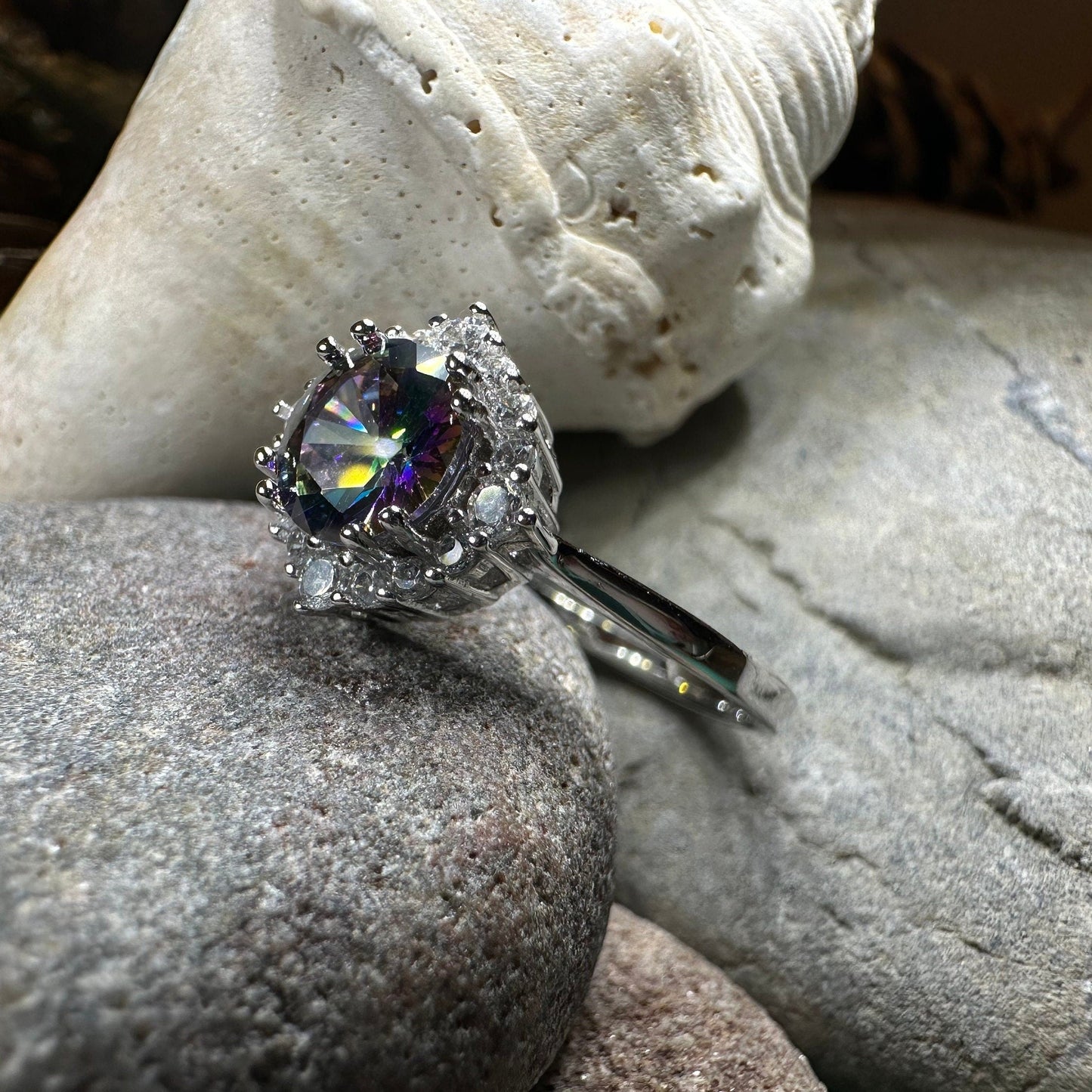 Mystic Topaz Engagement Ring, Scotland Ring, Statement Ring, Rainbow Topaz Boho Ring, Celtic Jewelry, Anniversary Gift, Girls Promise Ring