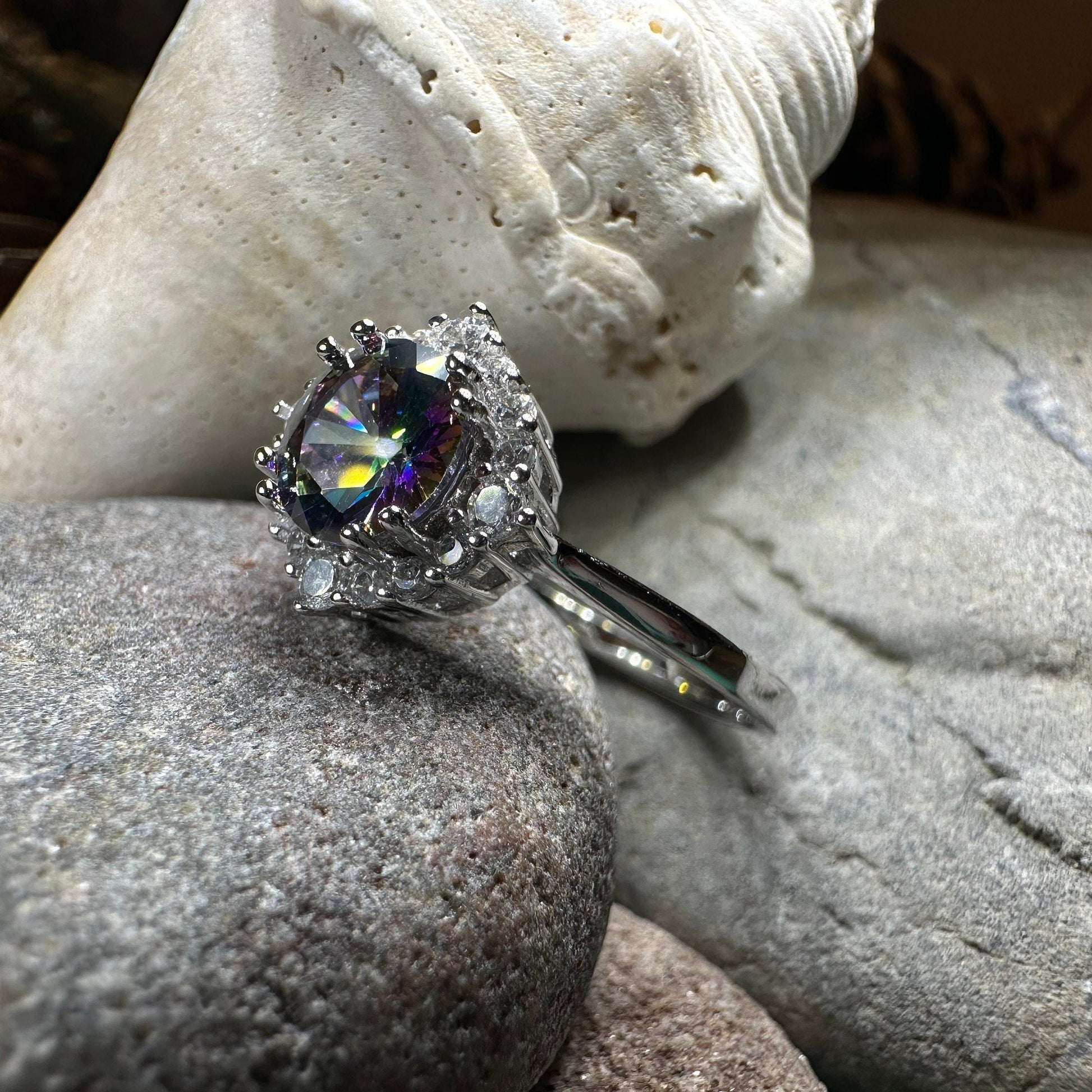 Mystic Topaz Engagement Ring, Scotland Ring, Statement Ring, Rainbow Topaz Boho Ring, Celtic Jewelry, Anniversary Gift, Girls Promise Ring