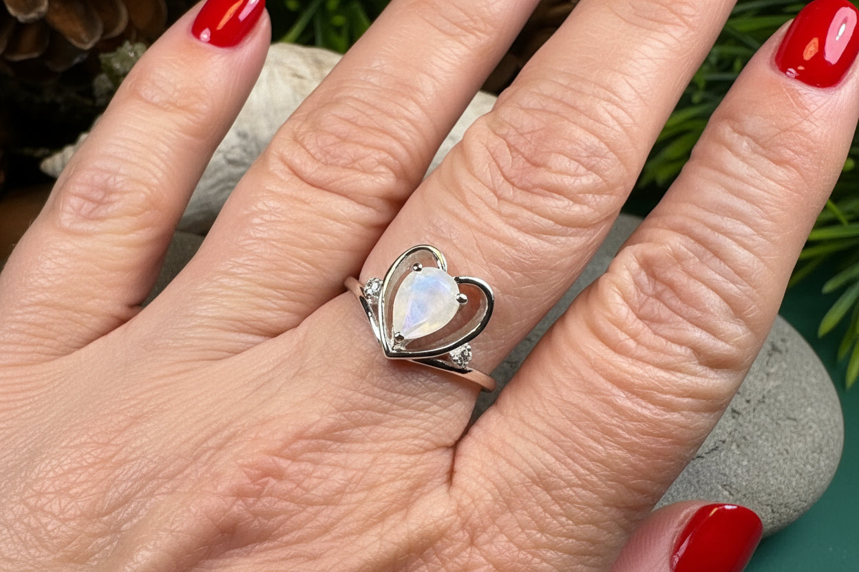 Moonstone Ring, Celtic Heart Ring, Boho Statement Ring, Promise Ring, Anniversary Gift, Celtic Knot Ring, Irish Ring, Mom Gift, Wife Gift