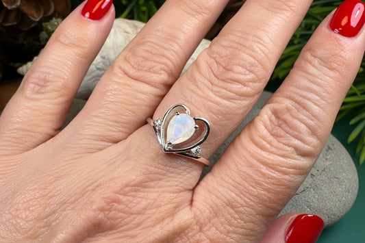 Wistful Moonstone Heart Ring in Sterling Silver — view 4