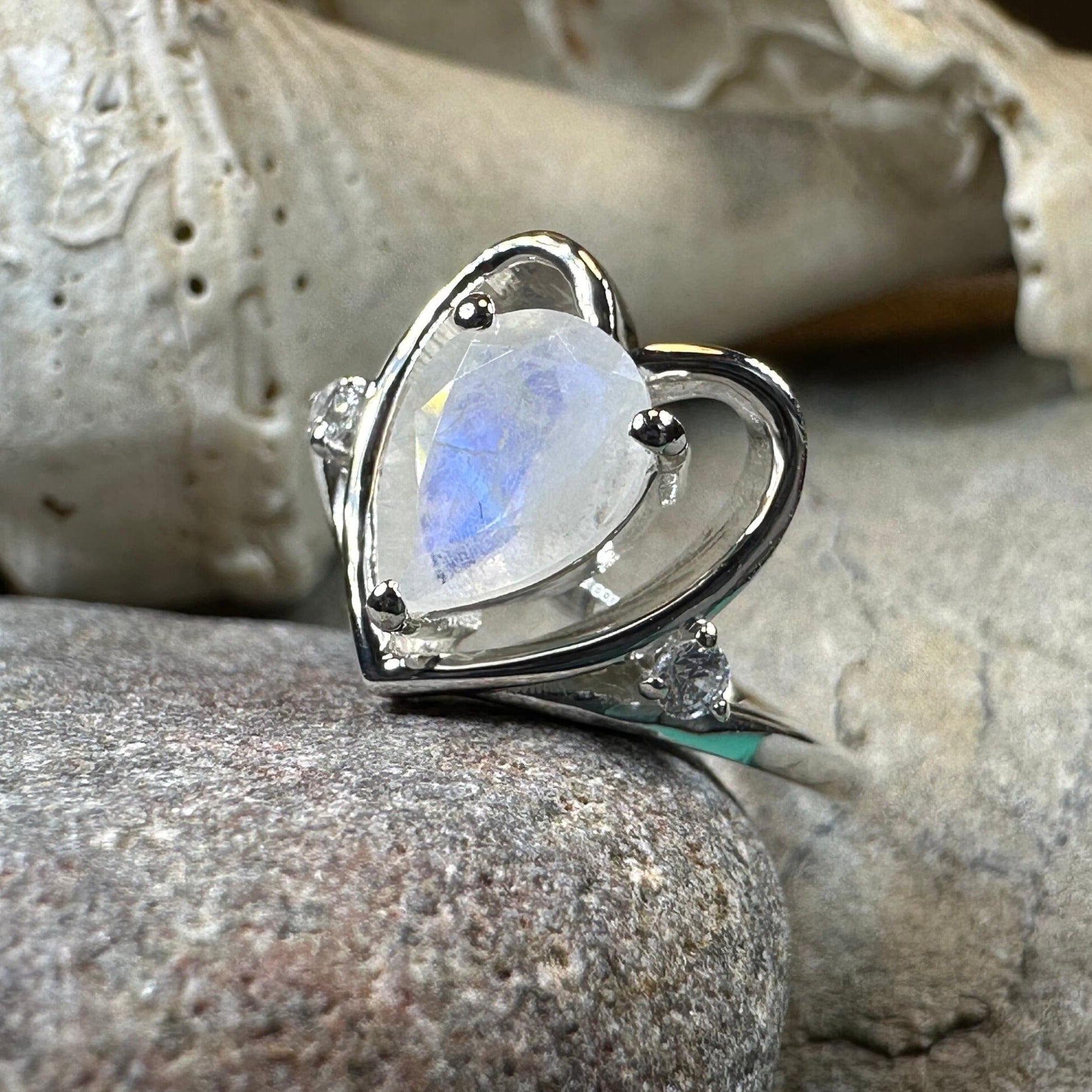 Moonstone Ring, Celtic Heart Ring, Boho Statement Ring, Promise Ring, Anniversary Gift, Celtic Knot Ring, Irish Ring, Mom Gift, Wife Gift