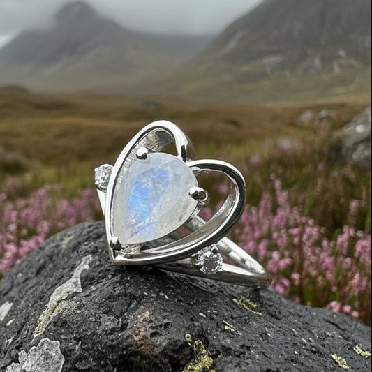Moonstone Ring, Celtic Heart Ring, Boho Statement Ring, Promise Ring, Anniversary Gift, Celtic Knot Ring, Irish Ring, Mom Gift, Wife Gift