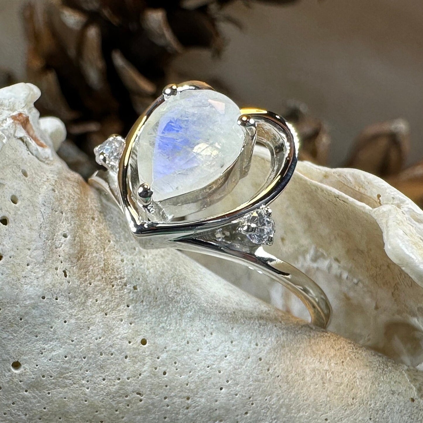 Moonstone Ring, Celtic Heart Ring, Boho Statement Ring, Promise Ring, Anniversary Gift, Celtic Knot Ring, Irish Ring, Mom Gift, Wife Gift