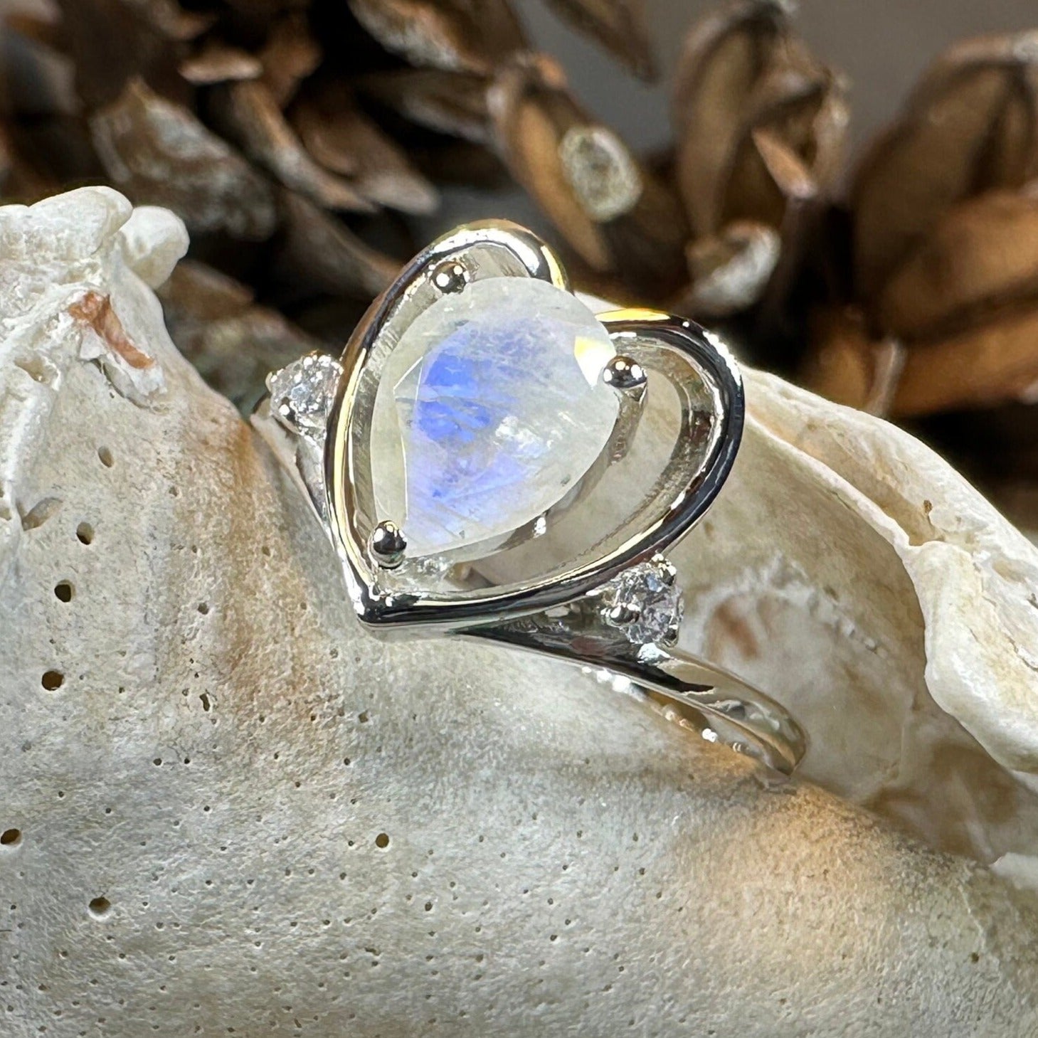 Moonstone Ring, Celtic Heart Ring, Boho Statement Ring, Promise Ring, Anniversary Gift, Celtic Knot Ring, Irish Ring, Mom Gift, Wife Gift