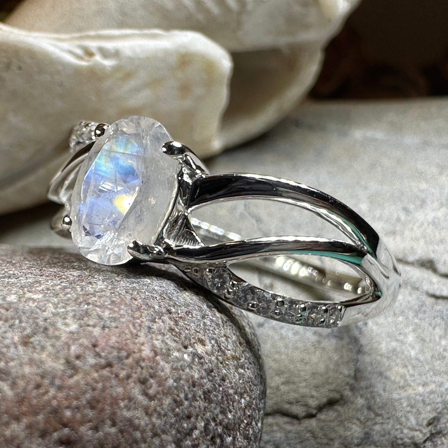 Moonstone Ring, Promise Ring, Engagement Ring, Commitment Ring, Anniversary Gift, Boho Statement Ring, Cocktail Ring, Wife Gift, Mom Gift