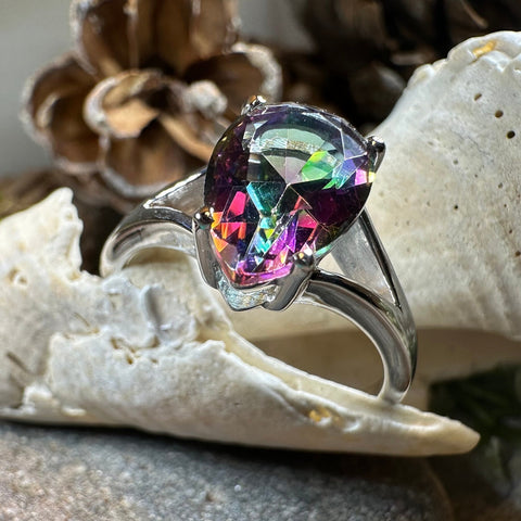 Load image into Gallery viewer, Mystic Topaz Engagement Ring, Celtic Ring, Statement Ring, Topaz Ring, Solitaire Ring, Anniversary Gift, Cocktail Ring, Wife Promise Ring
