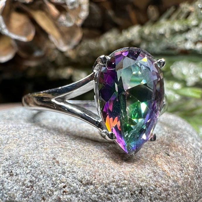 Mystic Topaz Engagement Ring, Celtic Ring, Statement Ring, Topaz Ring, Solitaire Ring, Anniversary Gift, Cocktail Ring, Wife Promise Ring