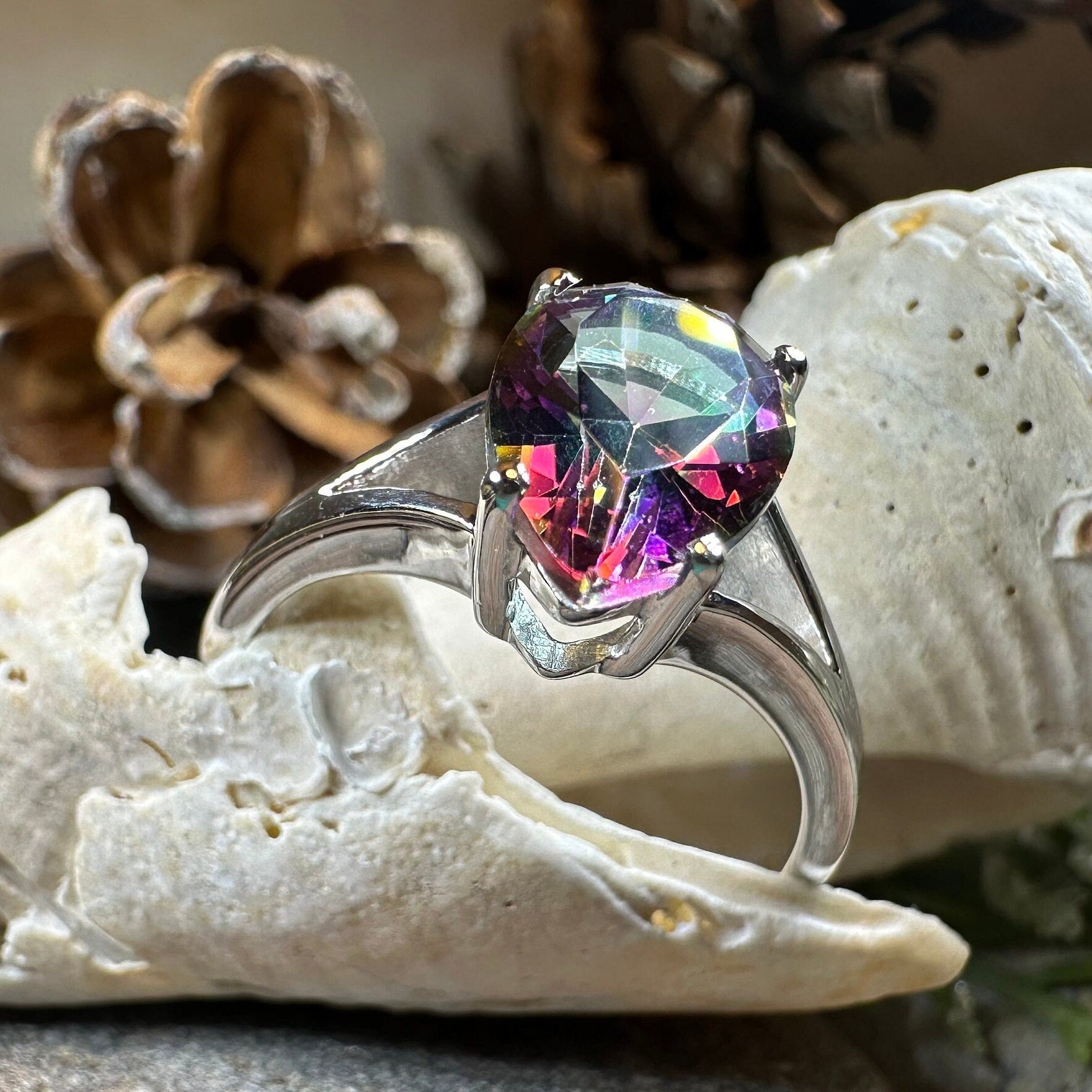 Mystic Topaz Engagement Ring, Celtic Ring, Statement Ring, Topaz Ring, Solitaire Ring, Anniversary Gift, Cocktail Ring, Wife Promise Ring