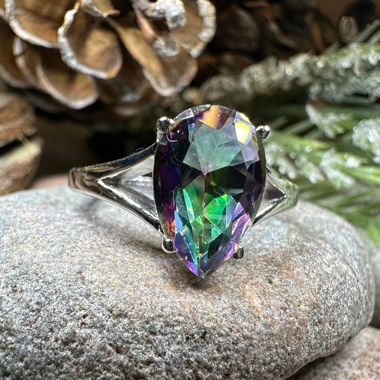 Mystic Topaz Engagement Ring, Celtic Ring, Statement Ring, Topaz Ring, Solitaire Ring, Anniversary Gift, Cocktail Ring, Wife Promise Ring