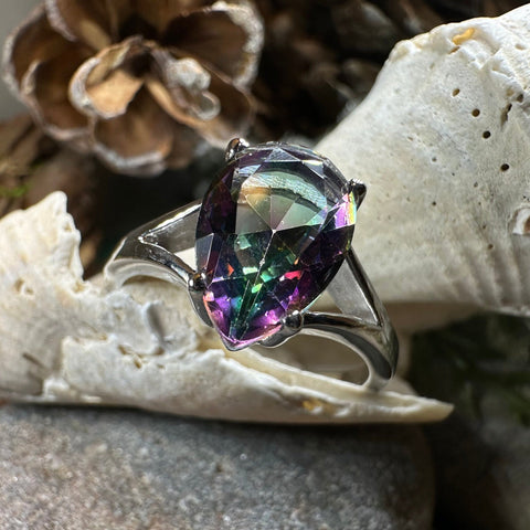 Load image into Gallery viewer, Mystic Topaz Engagement Ring, Celtic Ring, Statement Ring, Topaz Ring, Solitaire Ring, Anniversary Gift, Cocktail Ring, Wife Promise Ring
