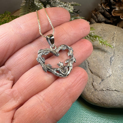 Load image into Gallery viewer, Claddagh Necklace, Celtic Pendant, Irish Jewelry, Bridal Jewelry, Anniversary Gift, Engagement Gift, Girlfriend Gift, Diamond Claddagh Gift
