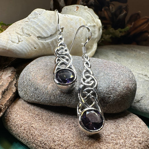 Load image into Gallery viewer, Celtic Earrings, Irish Jewelry, Scotland Jewelry, Boho Mom Gift, Anniversary Gift, Ireland Amethyst Earrings, Wife Gift, Graduation Gift

