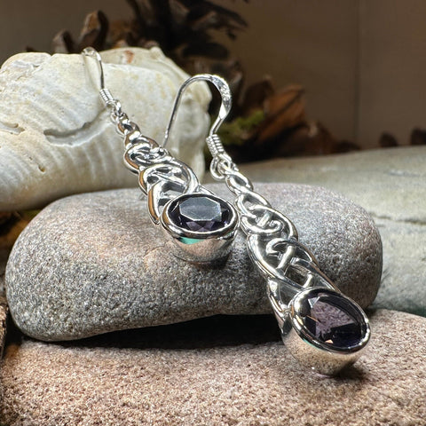 Load image into Gallery viewer, Celtic Earrings, Irish Jewelry, Scotland Jewelry, Boho Mom Gift, Anniversary Gift, Ireland Amethyst Earrings, Wife Gift, Graduation Gift

