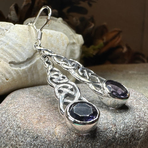 Load image into Gallery viewer, Celtic Earrings, Irish Jewelry, Scotland Jewelry, Boho Mom Gift, Anniversary Gift, Ireland Amethyst Earrings, Wife Gift, Graduation Gift
