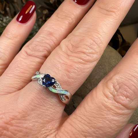Load image into Gallery viewer, Opal Celtic Ring, Celtic Ring, Sapphire Promose Ring, Silver Opal Ring, Anniversary Gift, Cocktail Ring, Blue Birthstone Ring, Wife Gift
