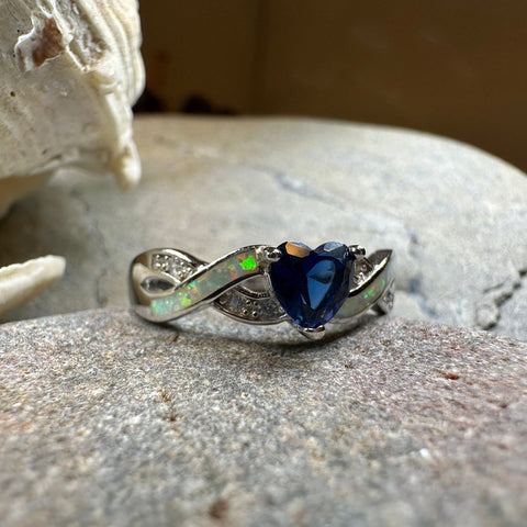 Load image into Gallery viewer, Opal Celtic Ring, Celtic Ring, Sapphire Promose Ring, Silver Opal Ring, Anniversary Gift, Cocktail Ring, Blue Birthstone Ring, Wife Gift
