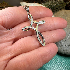 Celtic Cross Necklace, Irish Jewelry, Celtic Opal Pendant, First Communion Gift, Confirmation Gift, Irish Cross, Religious Jewelry, Mom Gift