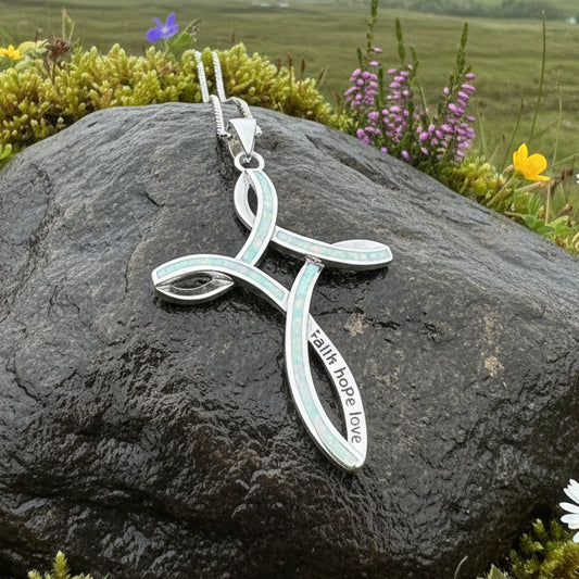Celtic Cross Necklace, Irish Jewelry, Celtic Opal Pendant, First Communion Gift, Confirmation Gift, Irish Cross, Religious Jewelry, Mom Gift