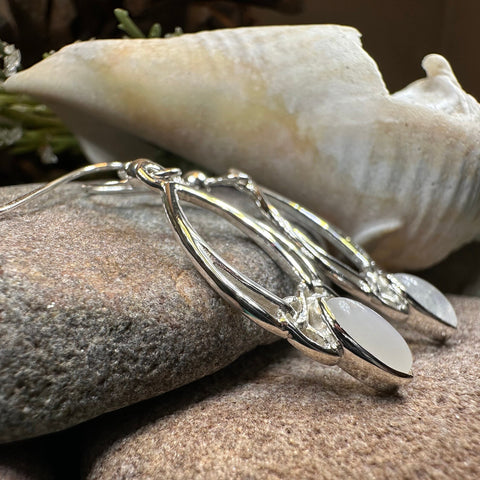 Load image into Gallery viewer, Trinity Knot Earrings, Celtic Jewelry, Irish Jewelry, Celtic Knot Jewelry, Bridal Jewelry, Moonstone, Scotland Jewelry, Mom Gift, Wife Gift
