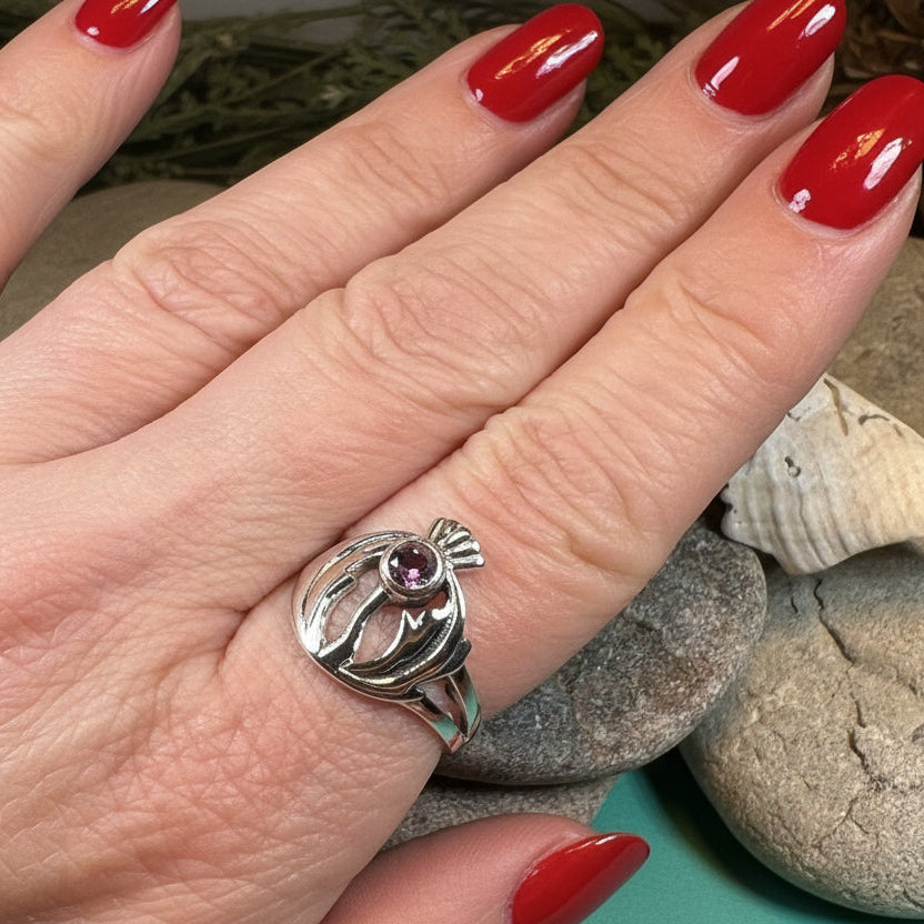 Thistle Ring, Celtic Ring, Scotland Ring, Amethyst Ring, Scottish Ring, Outlander Jewelry, Nature Ring, Thistle Jewelry, Mom Gift, Wife Gift