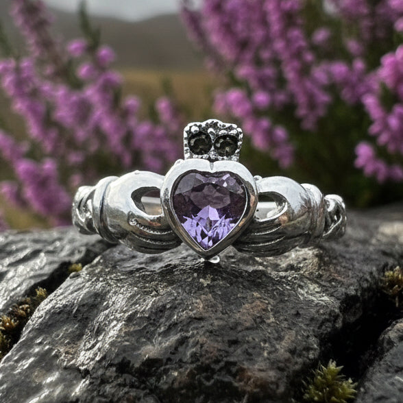 Claddagh Ring, Amethyst Celtic Ring, Irish Jewelry, Celtic Knot Jewelry, Irish Ring, Irish Dance Gift, Anniversary Gift, Bridal Ring