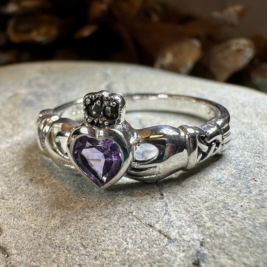 Claddagh Ring, Amethyst Celtic Ring, Irish Jewelry, Celtic Knot Jewelry, Irish Ring, Irish Dance Gift, Anniversary Gift, Bridal Ring