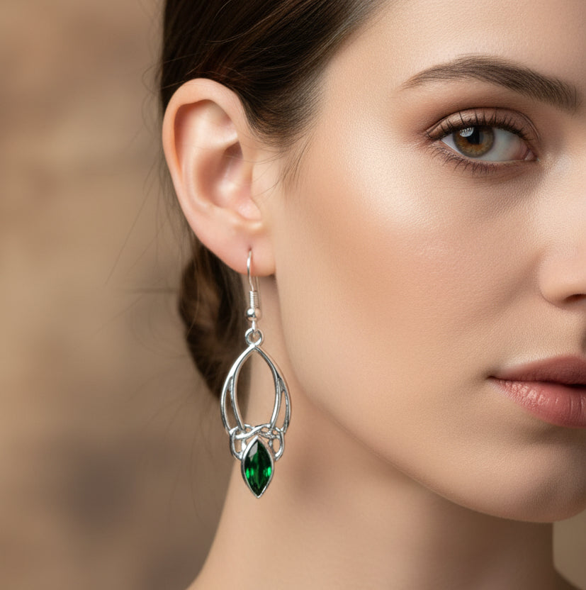 Trinity Knot Earrings, Celtic Jewelry, Irish Jewelry, Celtic Knot Jewelry, Bridal Jewelry, Emerald, Scotland Jewelry, Mom Gift, Wife Gift