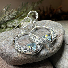 Load image into Gallery viewer, Trinity Knot Earrings, Celtic Jewelry, Irish Jewelry, Celtic Knot Jewelry, Bridal Jewelry, Blue Topaz, Scotland Jewelry, Mom Gift, Wife Gift
