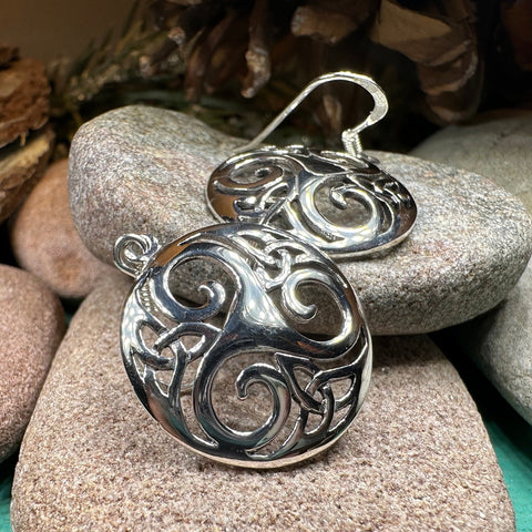 Load image into Gallery viewer, Celtic Spiral Earrings, Irish Jewelry, Viking Jewelry, Ireland Gift, Triskelion Jewelry, Triskele, Celtic Jewelry, Triple Spiral Jewelry
