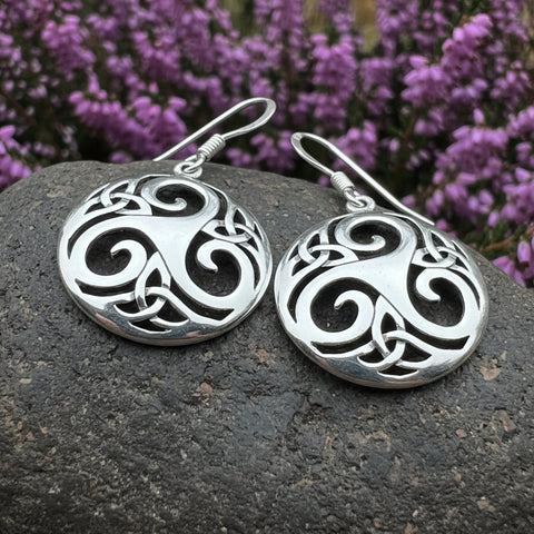 Load image into Gallery viewer, Celtic Spiral Earrings, Irish Jewelry, Viking Jewelry, Ireland Gift, Triskelion Jewelry, Triskele, Celtic Jewelry, Triple Spiral Jewelry
