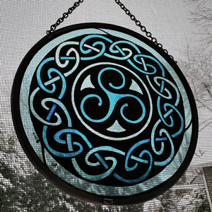 Celtic Spiral Wall Decor, Ireland Gift, Stained Glass Celtic Knot, New Home Gift, Irish Wedding Gift, Scottish Gift, Blue Brenton Triskele