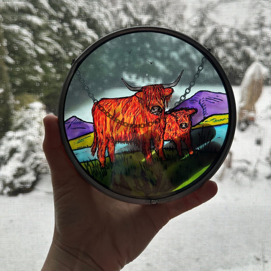 Highland Cow Wall Decor, Scotland Gift, Stained Glass Celtic Gift, New Home Gift, Scottish Wedding Gift, Scottish Cattle, Highland Coo Lover