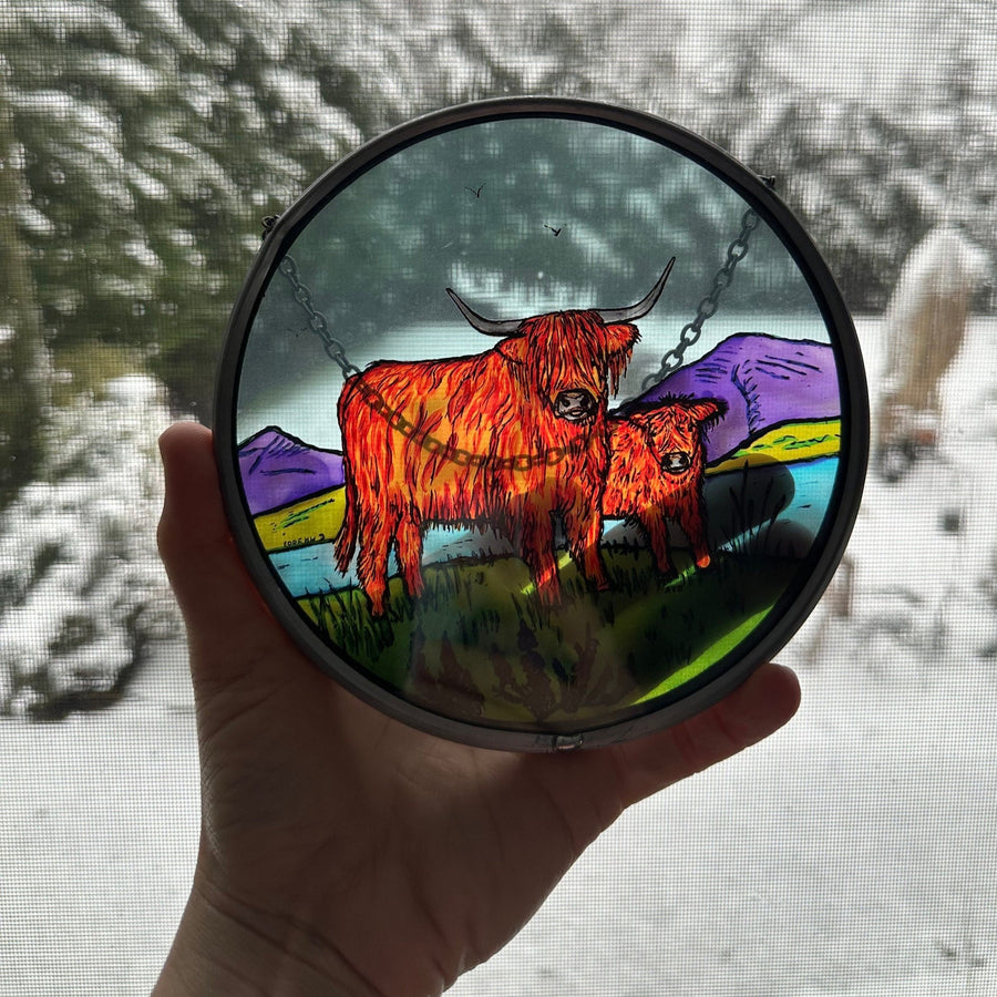 Highland Cow Wall Decor, Scotland Gift, Stained Glass Celtic Gift, New Home Gift, Scottish Wedding Gift, Scottish Cattle, Highland Coo Lover