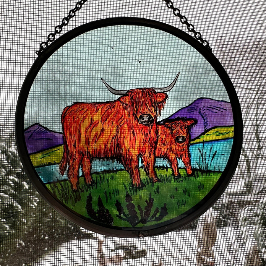 Highland Cow Wall Decor, Scotland Gift, Stained Glass Celtic Gift, New Home Gift, Scottish Wedding Gift, Scottish Cattle, Highland Coo Lover